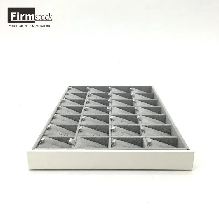 Customized 28 grid removable ring  display grey velvet jewelry tray for rings wooden MDF jewelry display tray