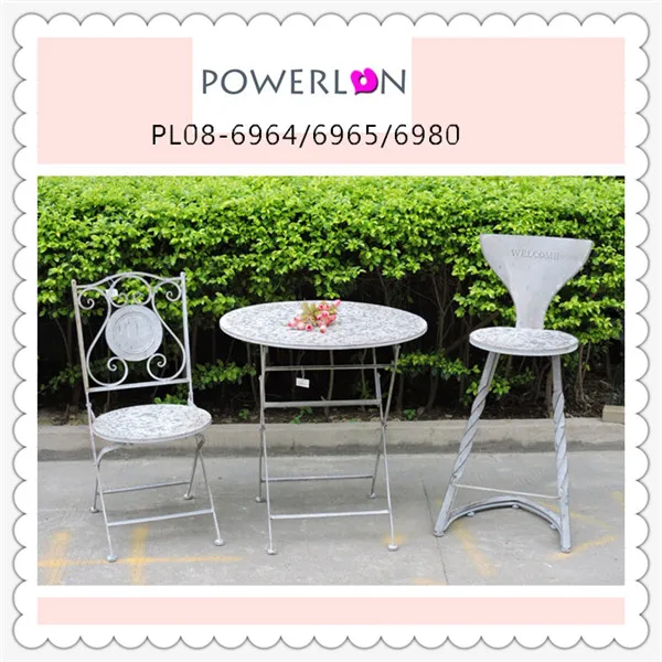 Antique White Outdoor Garden Furniture Wrought Iron Foldable Table and Chairs