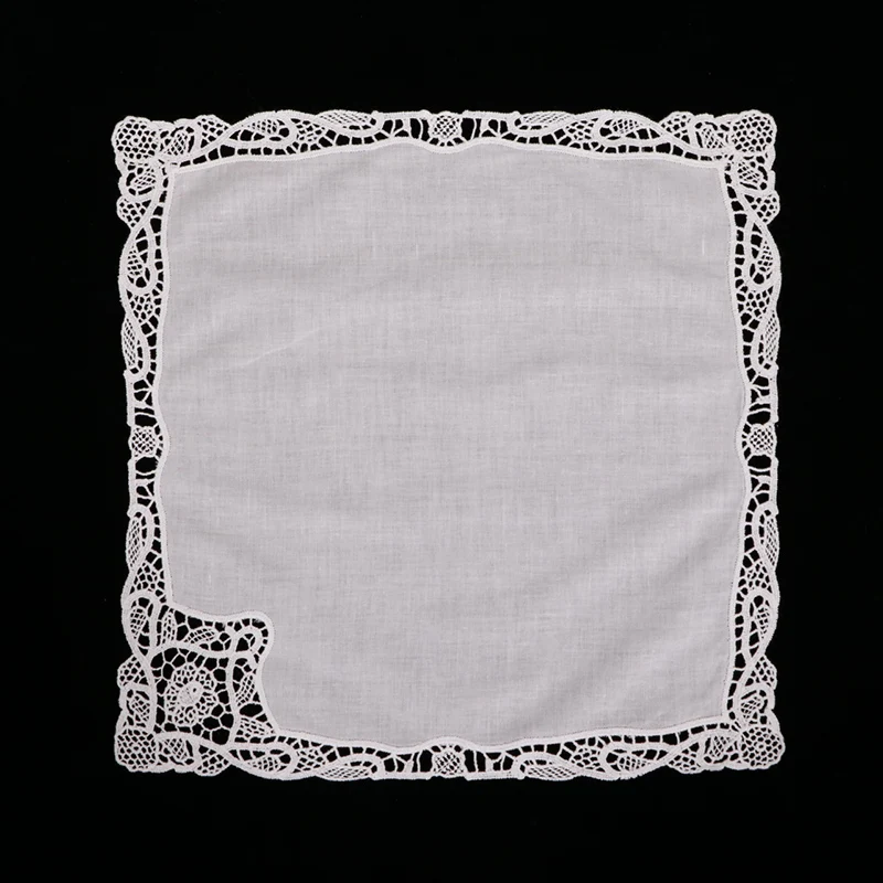
A012: White premium cotton lace handkerchief blank crochet hankies for women/ladies wedding handkerchief 