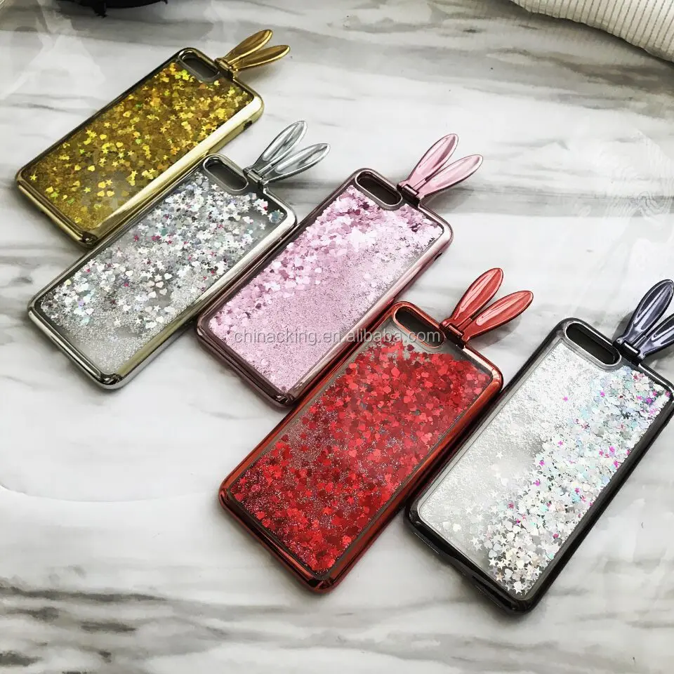 3D Cute Rabbit Ears Quicksand Glitter Stander Case For Samsung galaxy S6 S7 S7 EDGE S8 S8 PLUS NOTE 8 Silicon Liquid Cover