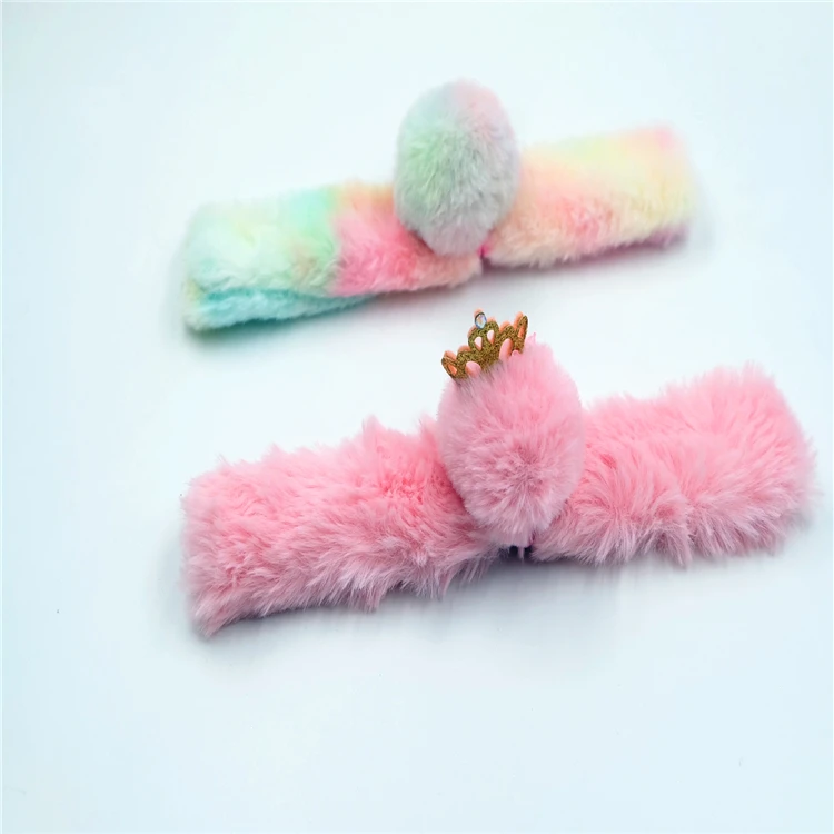 Plush ball, rubber band bracelet dual purpose slap on bracelet Crown plush ball slap  bracelet