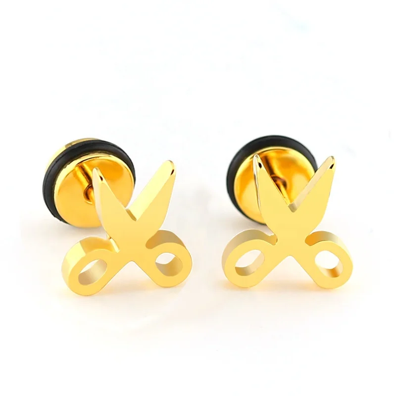 
Wholesale new design Jewelry Stainless Steel gold silver black Scissors Stud Earrings 