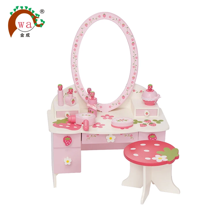 Wooden mini dresser kid pretend play toy with make up