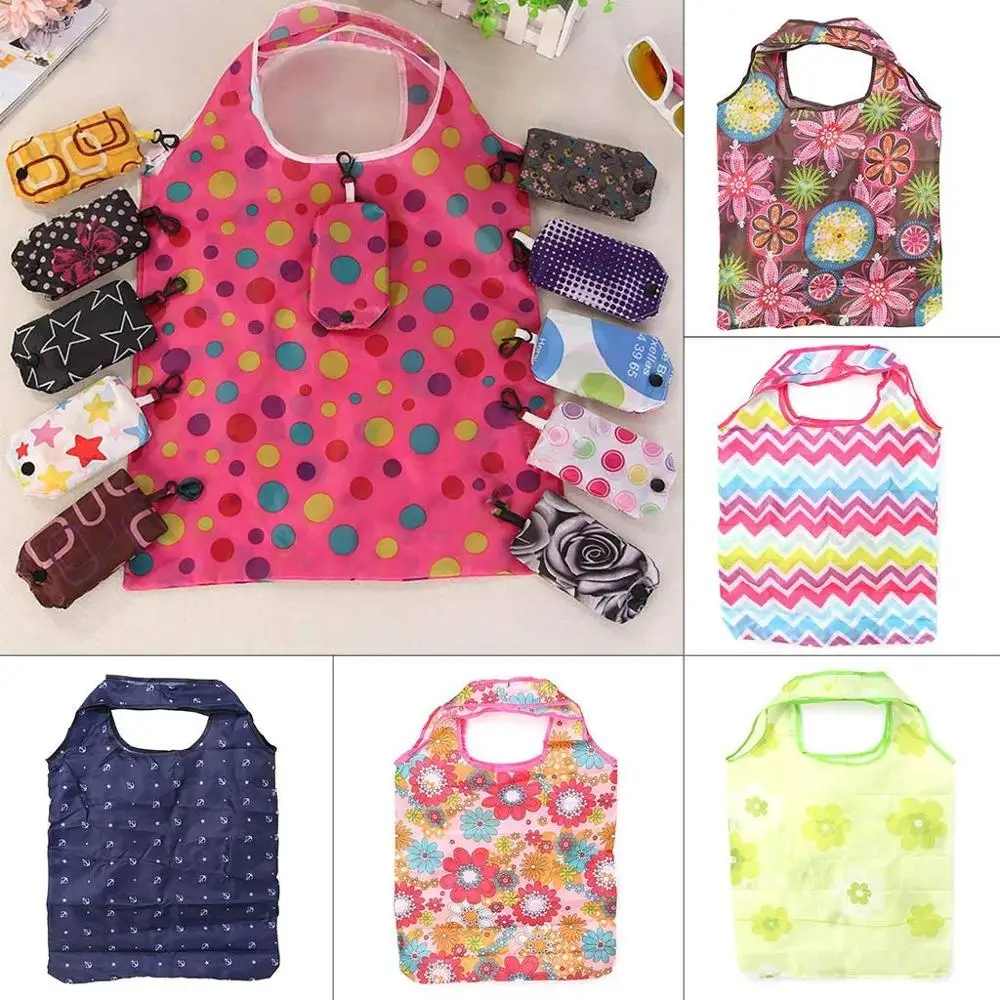 Large Capacity Cheap Reusable Foldable Shopping Tote Bag Pouch Eeo- Friendly Fold Up Shopping Bag With Clip