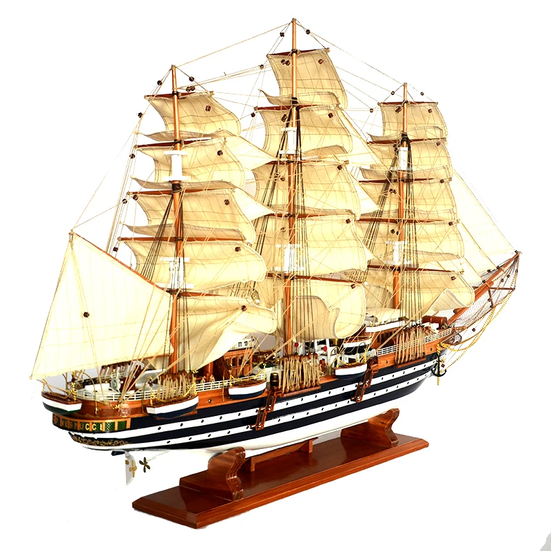 Unique design length 110cm antique craft Vietnamese wooden boat tall ship model PTW009