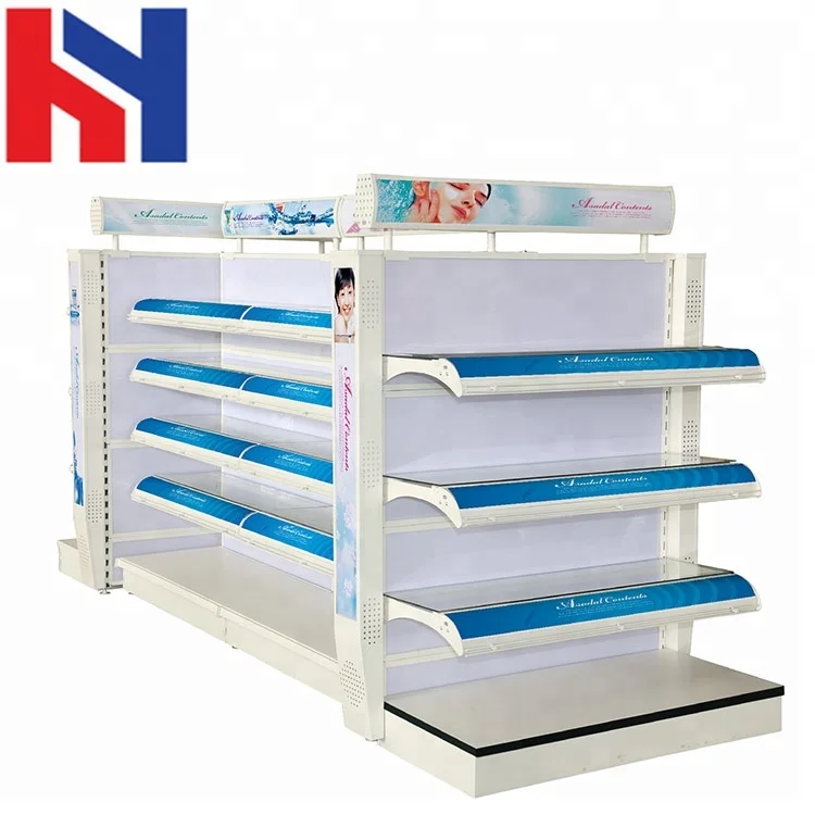 3-6 layers custom supermarket cosmetic gondola shelf shopping mall rack with led