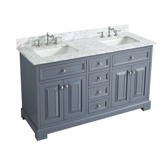 
Double Sinks Vanity Set with Carrara Marble Countertop 