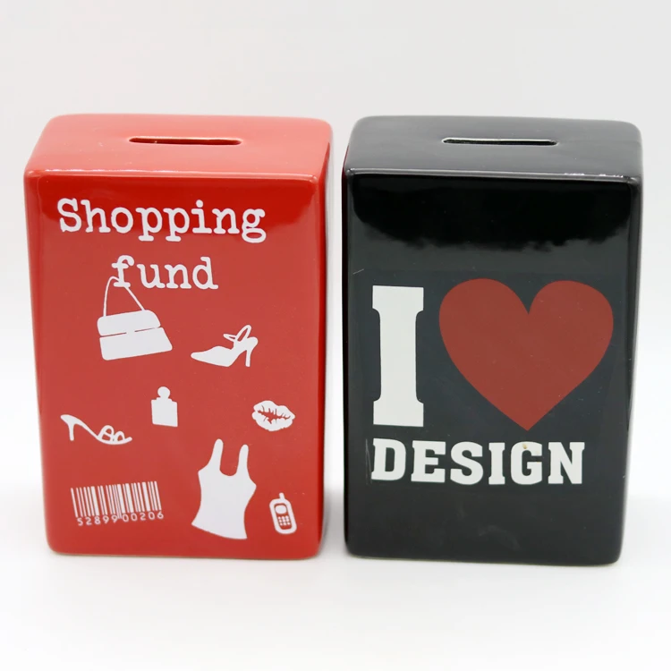 
Cute ceramic doll custom mini atm money box for kids 
