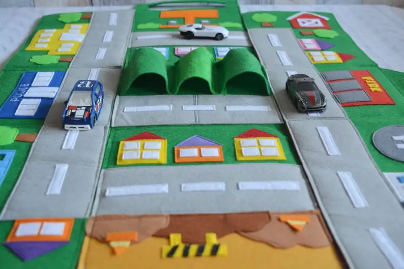 Felt car play mat Kids felt play scenes road felt play mat