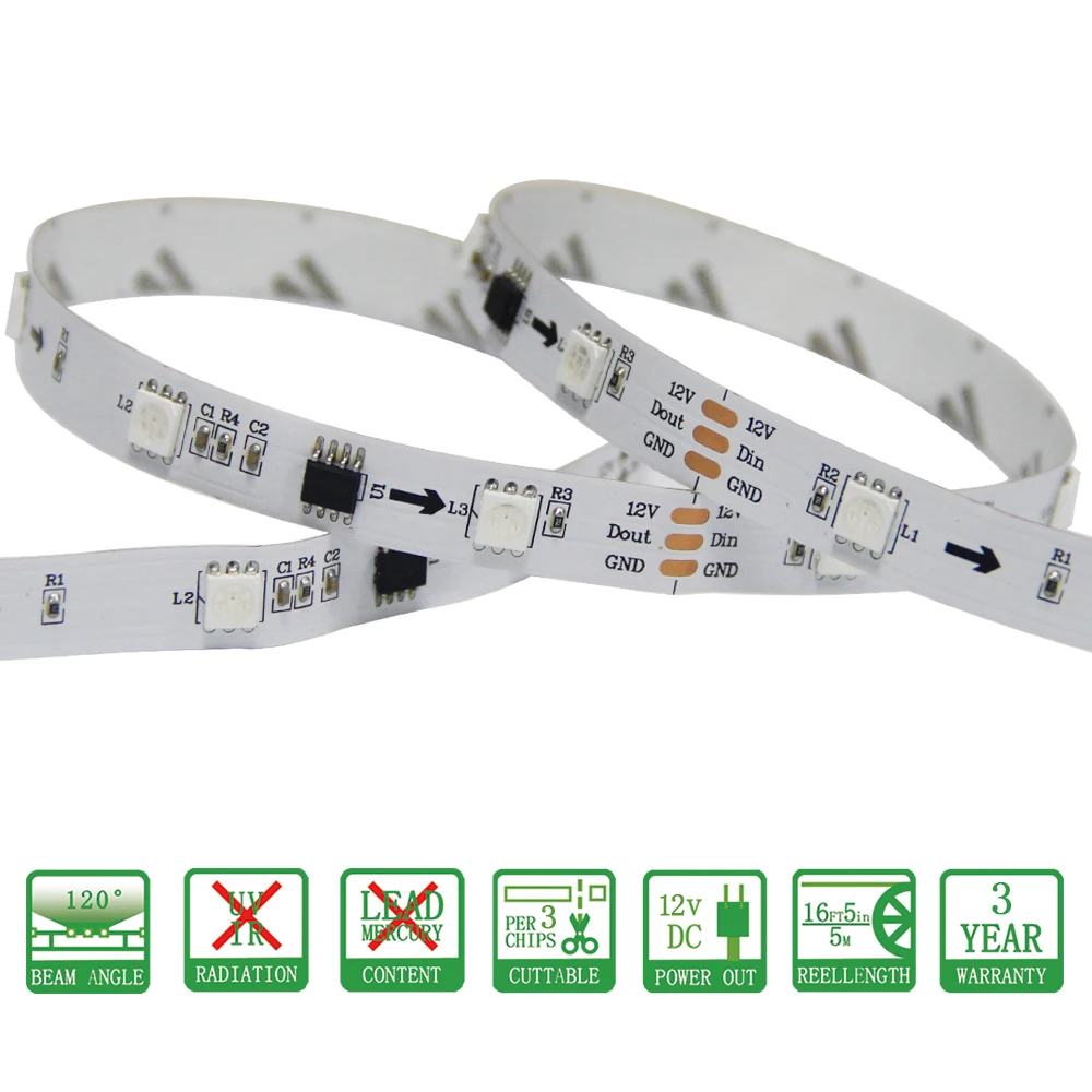 ws2811 ws2811b 5v 2v individually adressable 64leds 12mm 5050 rgb led strip