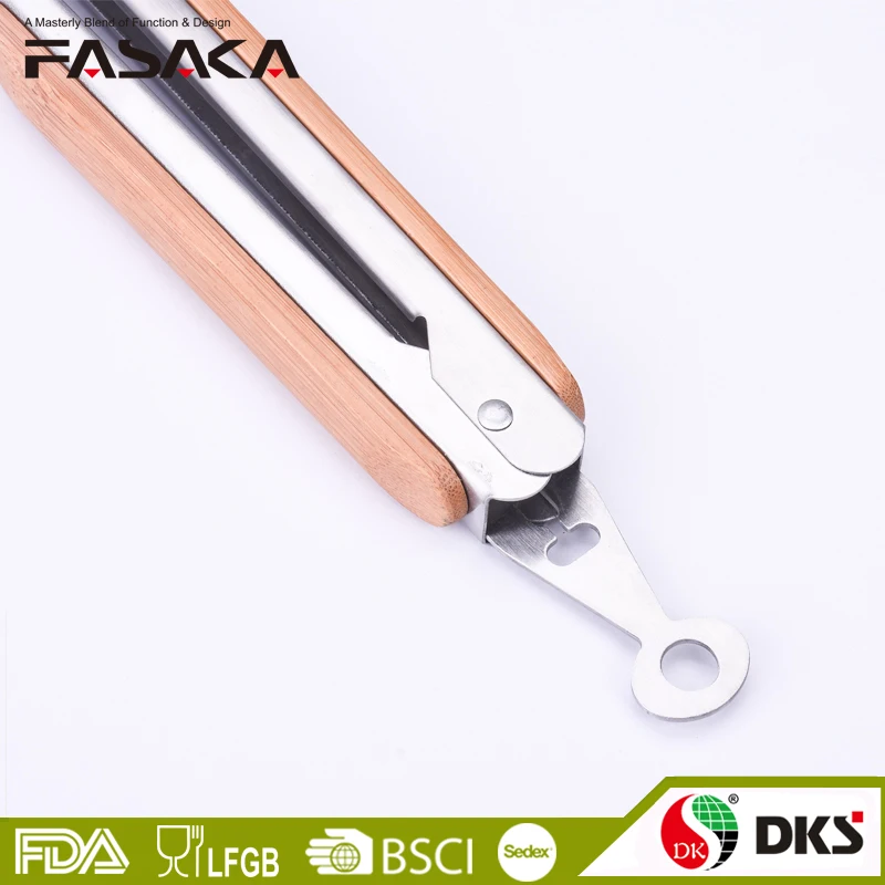 
BMJ0179 Outdoor Camping Bamboo handle stainless steel bbq grill tongs 16 inch 