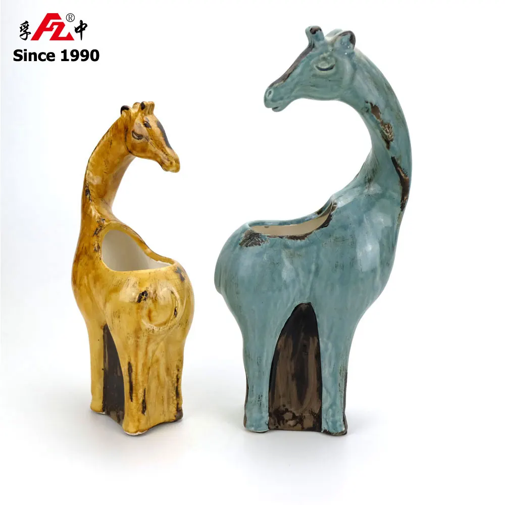 Antique ceramic hippo shaped flower pot, animal shaped planter