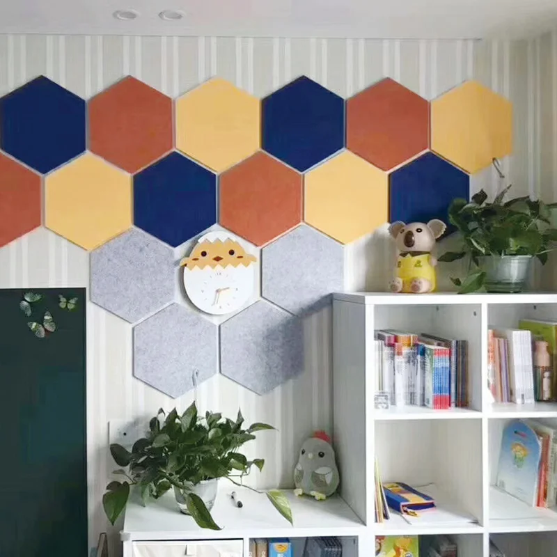 Fire proof room polyester fiber felt sound-absorbing board panels partition wall hexagon acoustic panel