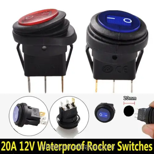 12V 20A Waterproof Round On/Off Rocker Switch Car Auto Boat SPST Marine Blue red