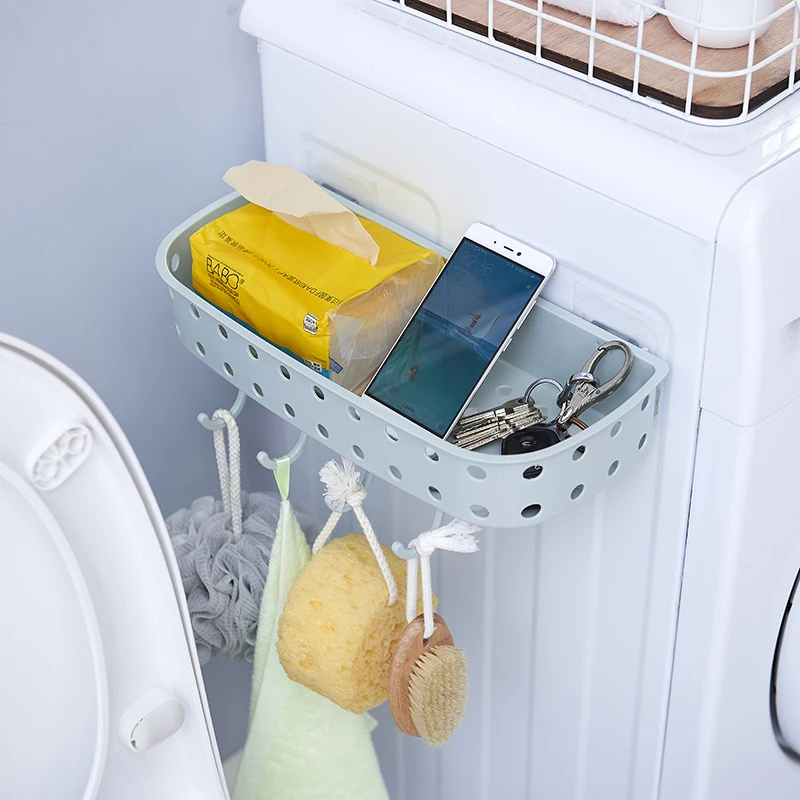 Adhesive Wall Mounted kitchen bathroom sundries storage Plastic hanging shelf
