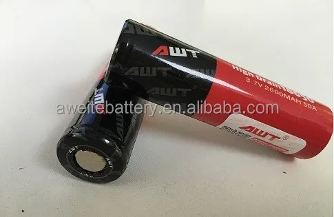 AWT 18650 li ion rechargeable 2600mah 50A lithium ion battery for bottom vaporizer mod awt 18650 battery