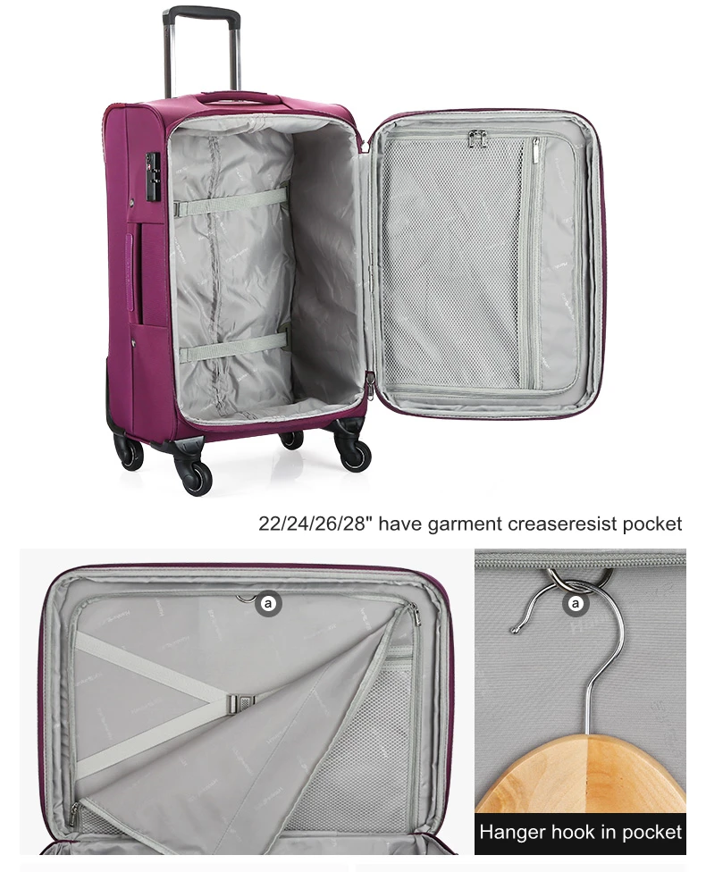 China Suppliers Big Volume Student Polyester Travel Trolley Bag Mecanum Wheels Boarding Luggage