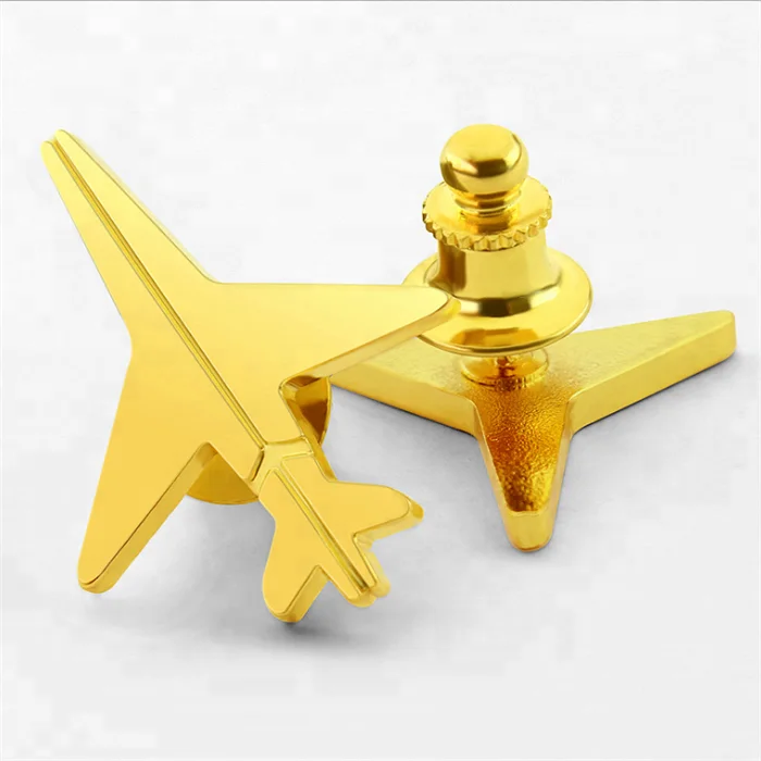 wholesale 3D airplane gold brooch metal lapel pin badge