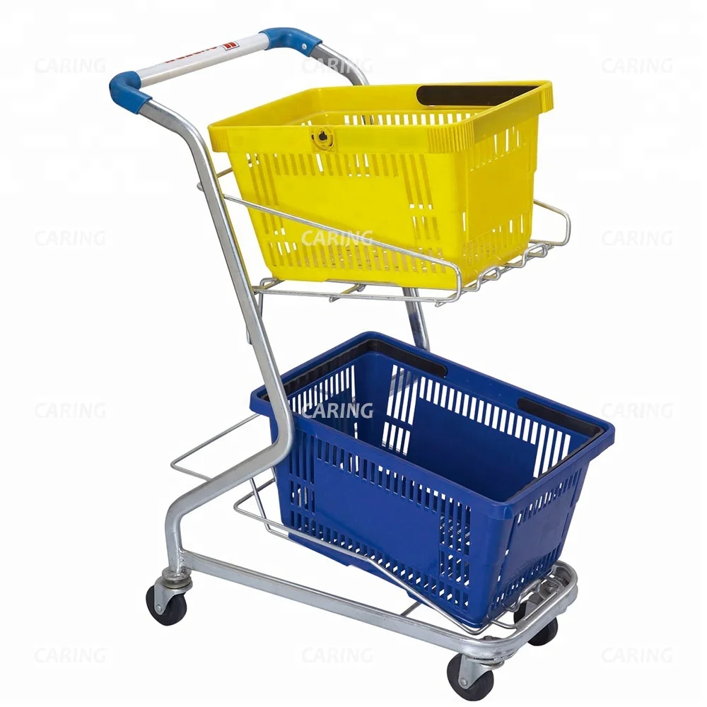 
CA-F5 2 layer 4 wheels shopping trolley and cart for bearing basket 