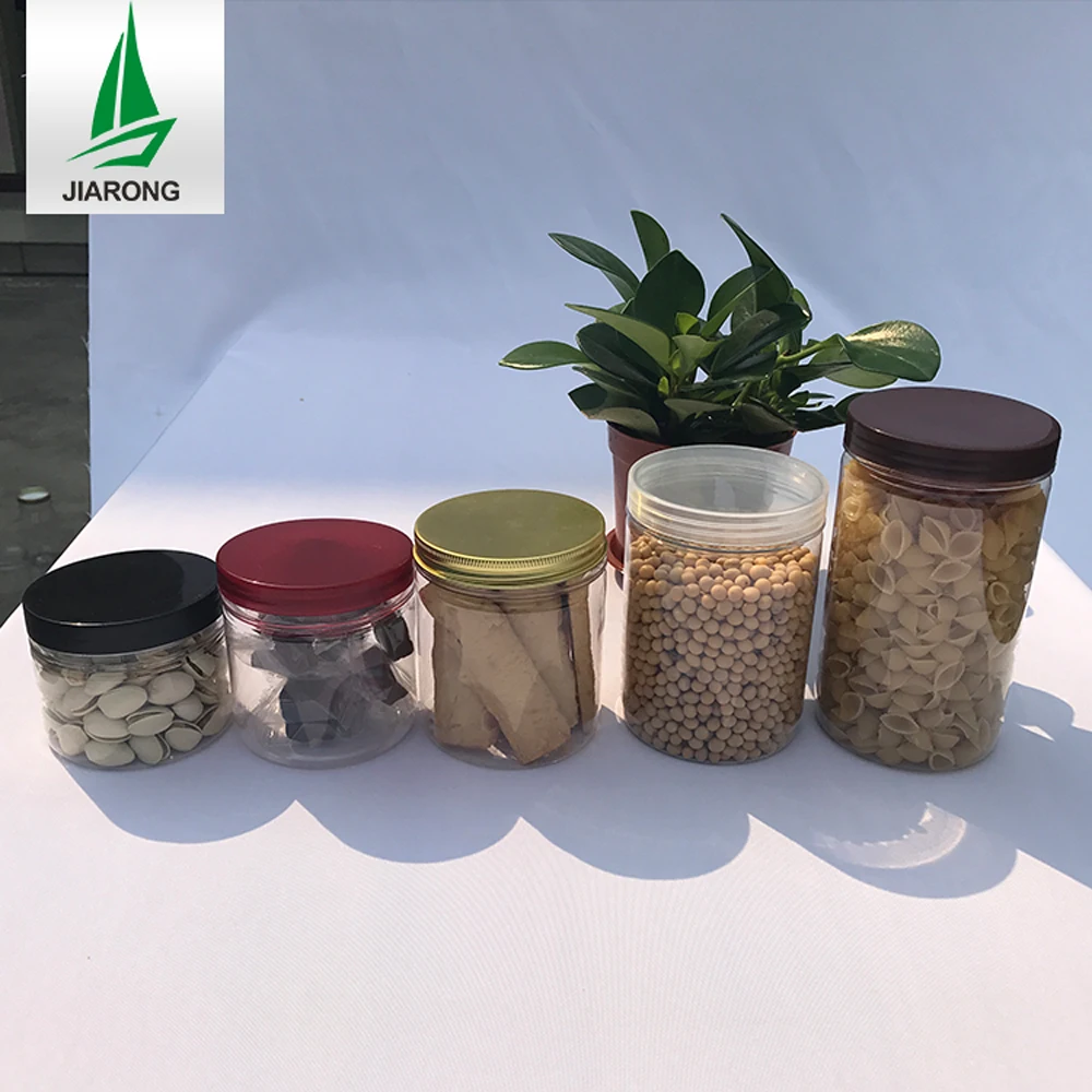 wholesale empty clear Food Grade 250ml 350ml 500ml 750ml Plastic jar Candy cookie nut peanut storage container with Screw lid