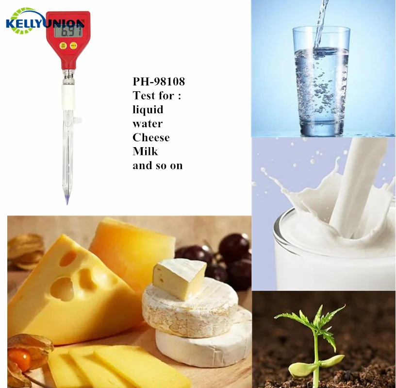 Цифровой рН-метр в виде ручки, тестер BNC, острый стеклянный зонд для сырного крема, Половина твердого фрукта, мяса