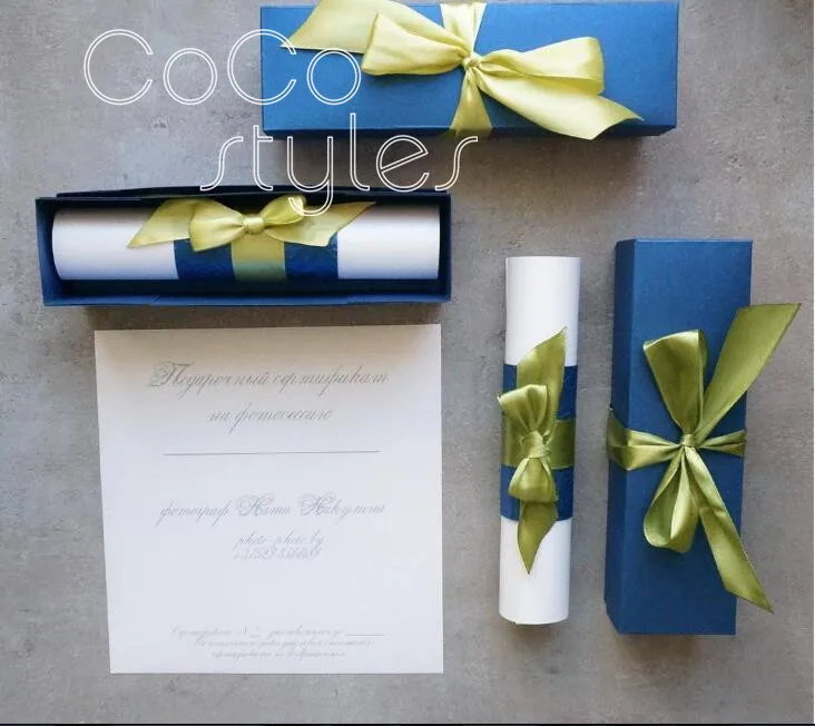 
Cocostyles personalized blank exquisite navy scroll invitation card with ribbon for royal wedding 