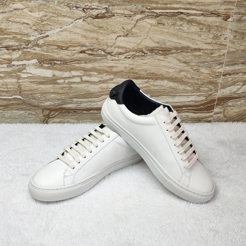 MOQ 1 PCS Women Lace Ups Plain White sport Shoes Soft high quality genuine leather Casual Sneakers