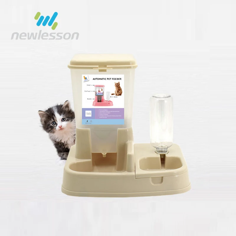 Plastic automatic pet food feeder with drinking device for wholesale