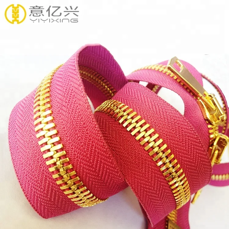 Metal Zip Metallic zipper Tape 5 By The Yard #5 Gold Teeth Magnetic Long Chain Metal Zipper