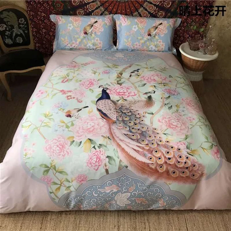 100% Organic Cotton digital printing custom own design bedding set with duvet cover