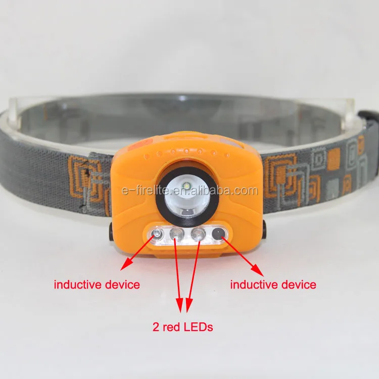 
high lumens 3W LED Sensor fishing induction headlamp with 2 red LED 
