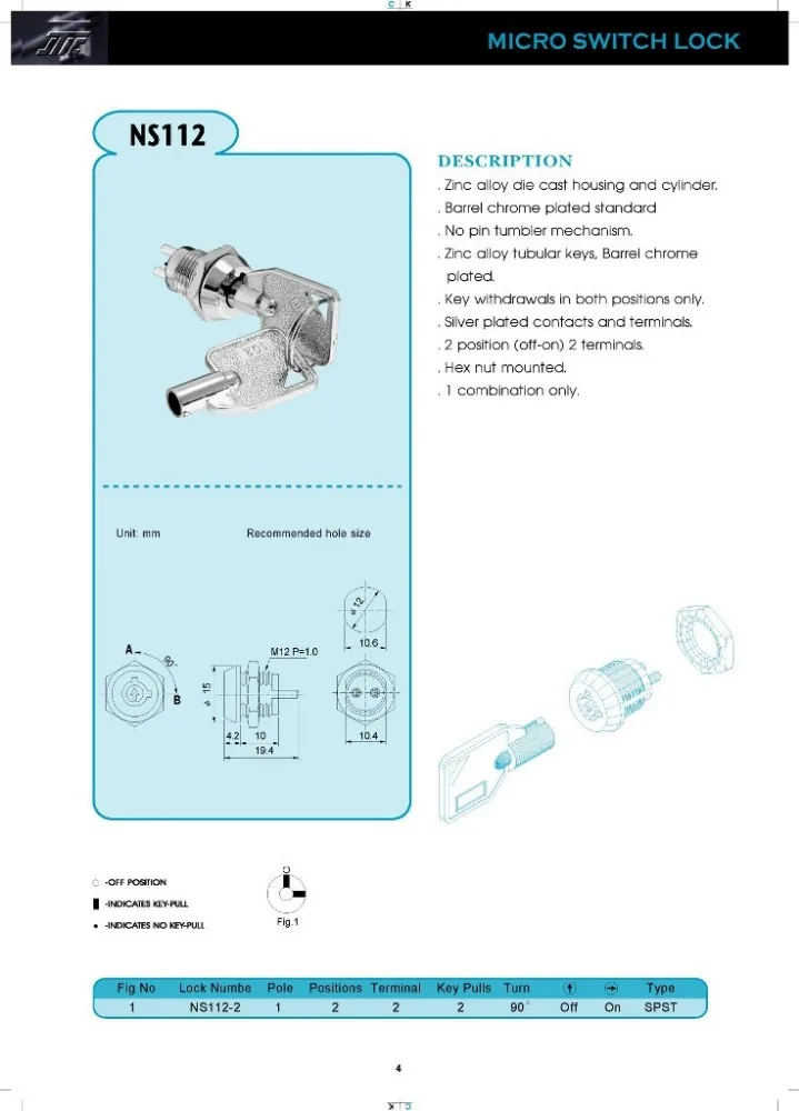 12mm Micro Tubular Switch Key Lock