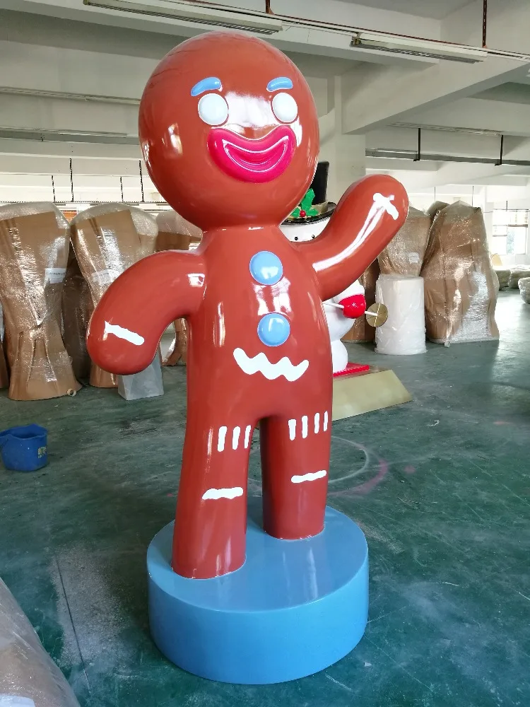outdoor big size fiberglass ginger bread man Christmas decoration bread man sculpture