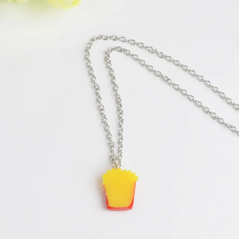 1 set Best Friend Forever BFF necklace silver chain fast food charm necklace cute French Fries chips hamburger necklace