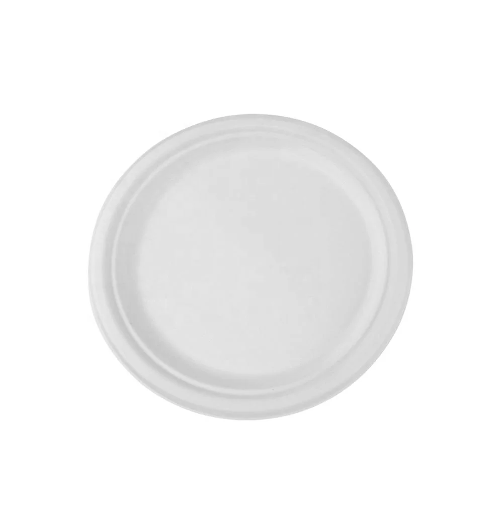 Easy Green 9 inch Round White Dessert Bagasse Sugarcane Biodegradable Corn Starch Disposable Plate