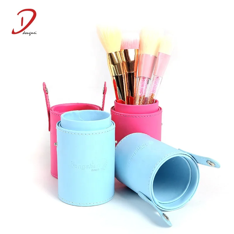 Wholesale Professional Cosmetic Makeup Brush Travel Bag Case Pack Organizer Leather Makeup Brush Holder With Lid Bag