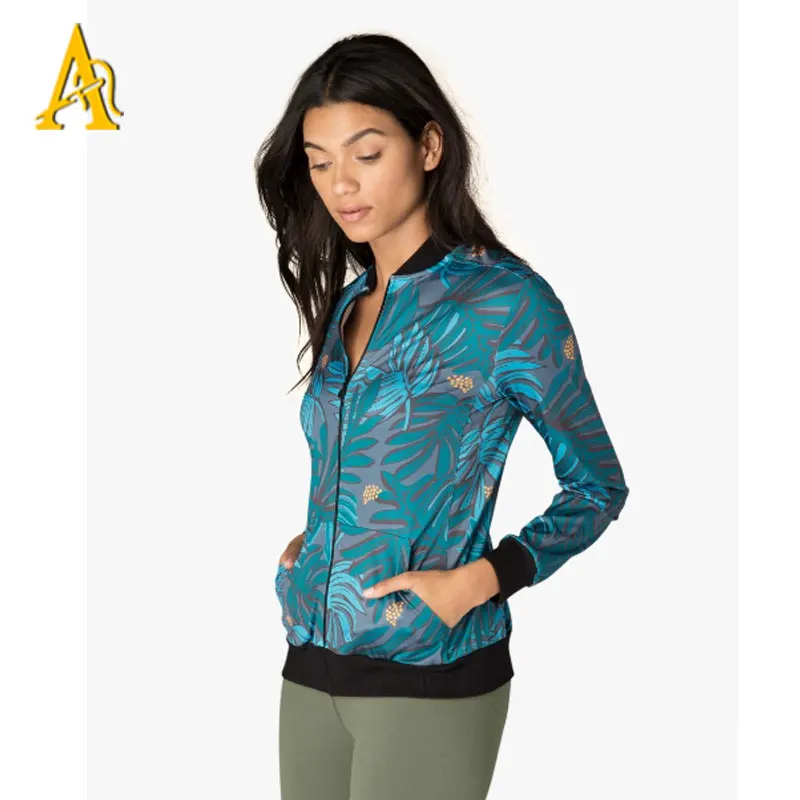 
2017 Autumn Floral Bomber Jacket women Slim Casual Zip Up Biker Coat 