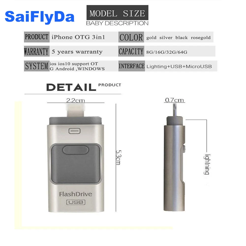 
 USB-флеш-накопитель для iphoneU Disk 3 в 1, USB-флеш-накопитель, U-диск, карта памяти для Apple iPhone 5 5S 6 6s plus iPad OTG P  