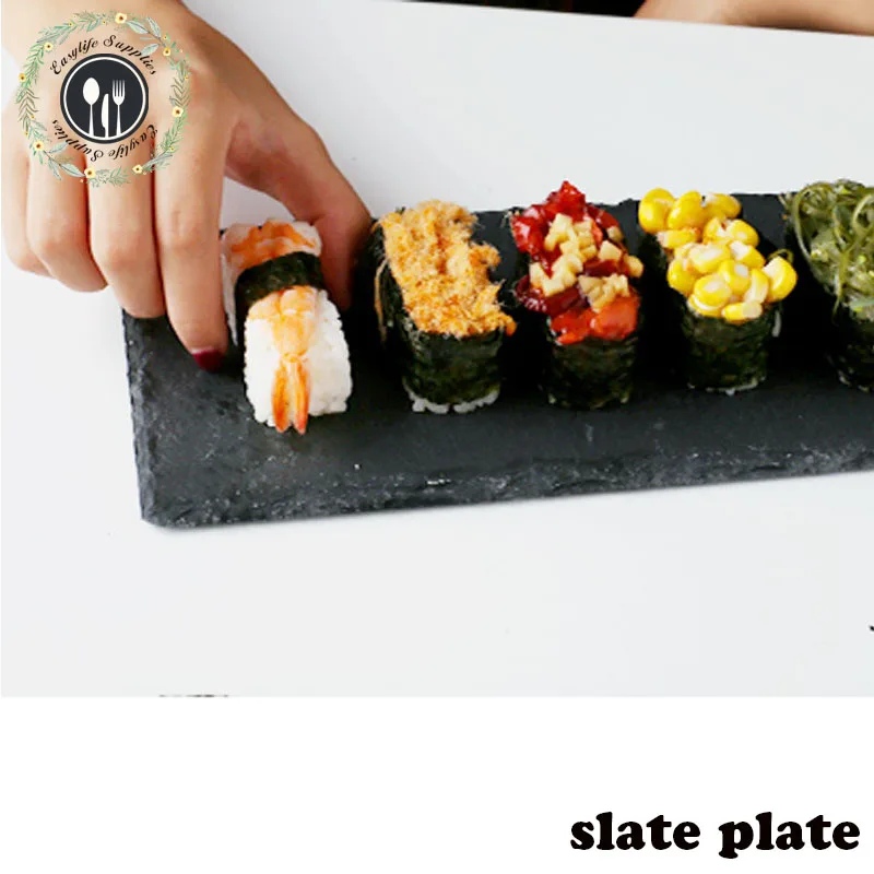 large rectangle square black natural slate table servingplace mats placemats tray steak dinner plate