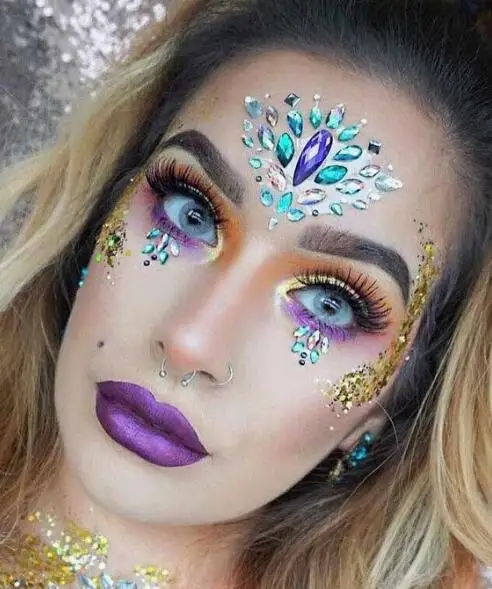 Fancy custom iridescence rhinestone crystal face tattoo sticker