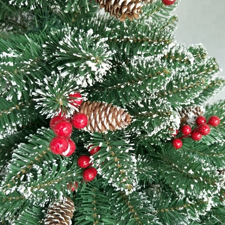 
150cm white paint pointed PVC leaf outdoor christmas tree with pine cones and red berries 