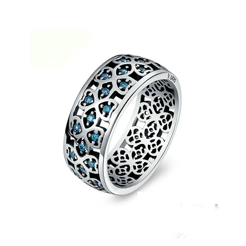 
Top quality jewelry vendors mesh jewelry vintage pattern blue cz diamond silver rings 925 sterling ring men 