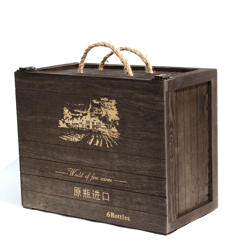 Винтажная деревянная Подарочная бутылка с логотипом на заказ, винтажная деревянная Подарочная коробка для вина