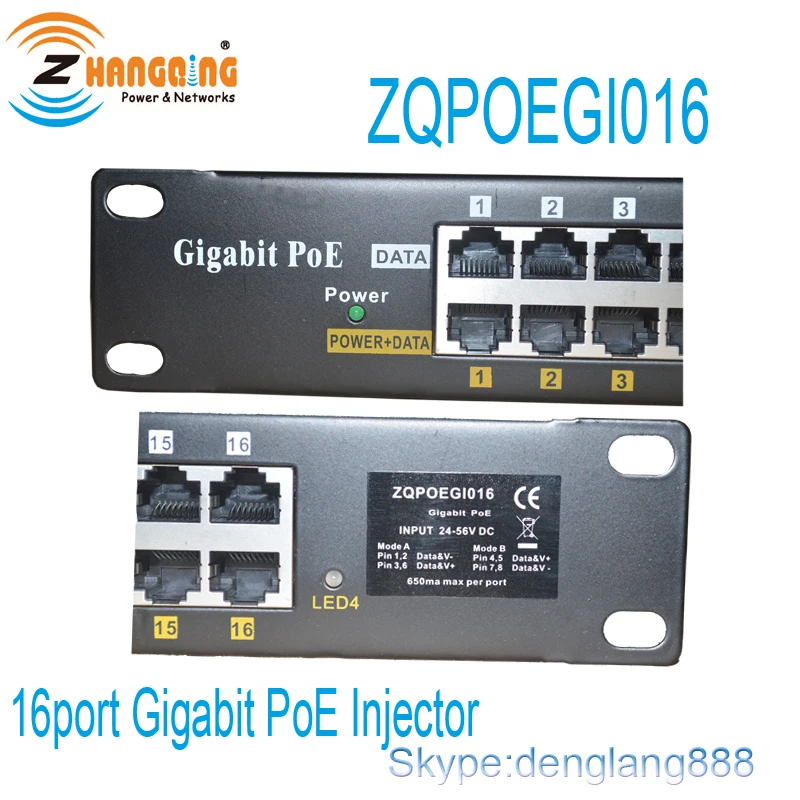 Rack mount Gigabit Passive POE Panel 24v 48v 56v PoE Injector 16 Port for Wireless AP