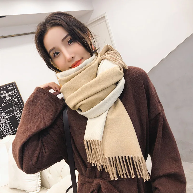 
New arrival Solid colors cashmere long scarf warm warp shawl with fur pompom fringe 