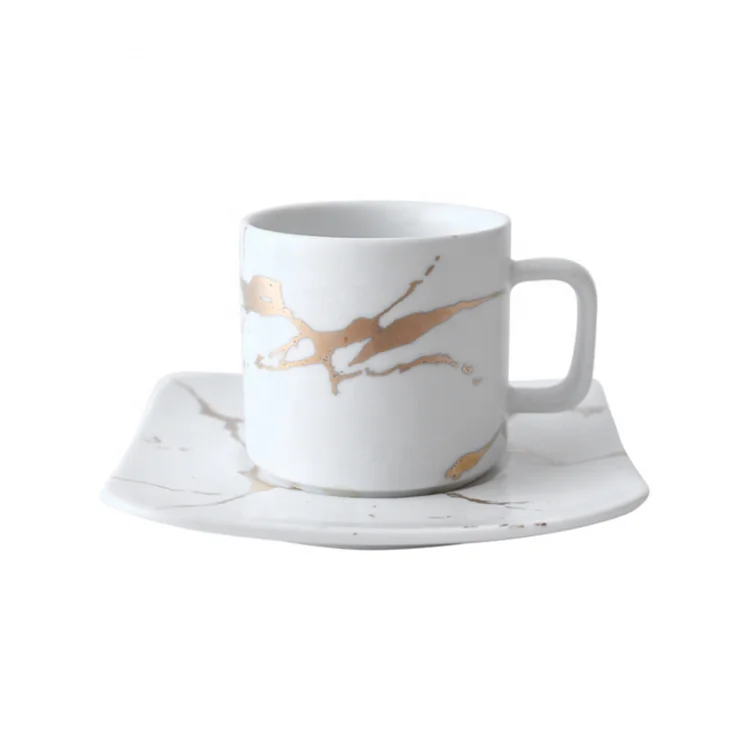 Wholesale office gifts nordic coffee mugs espresso latte cup set marble ceramic tea cups and saucers