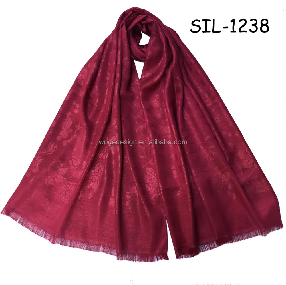 Fashion fall woman bordeaux shiny gold dot stone flower pashmina imitation silk shawl