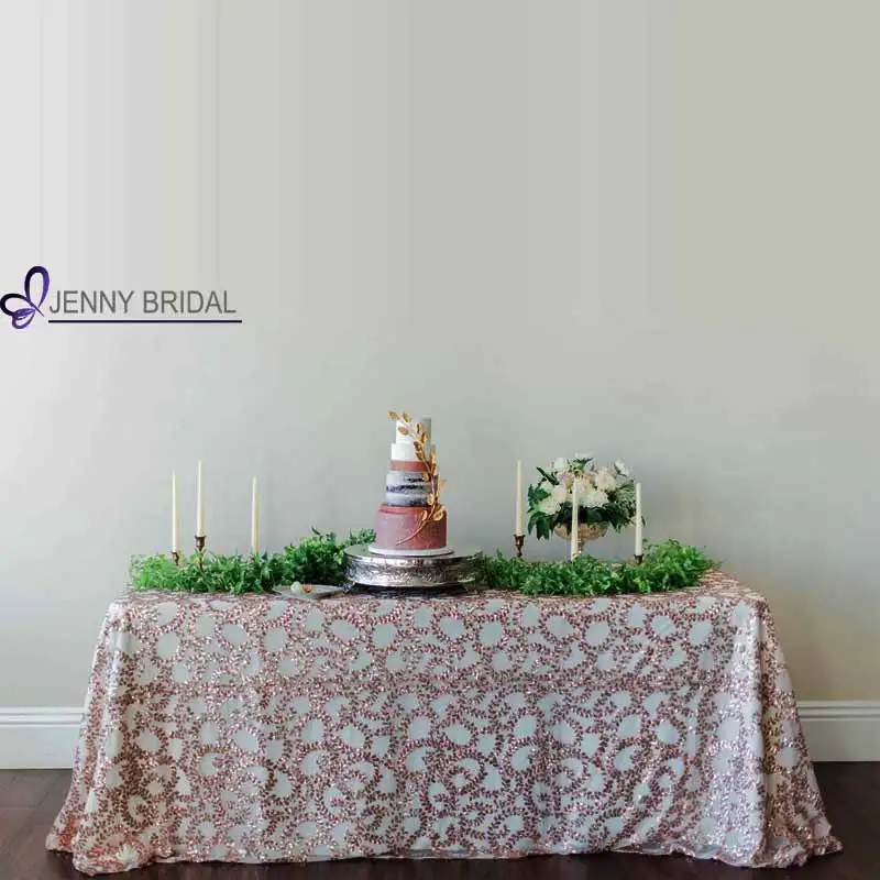 SQN#73 banquet table cloth sequin embroidery tablecloth rose gold sequin table cloth