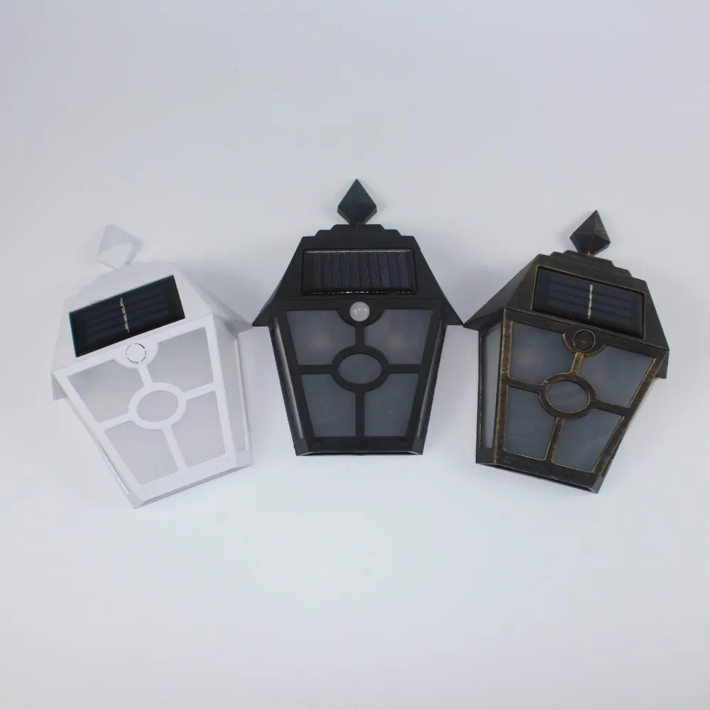 
Led garden lantern security powered plastic disk fence lamp solar wall light 