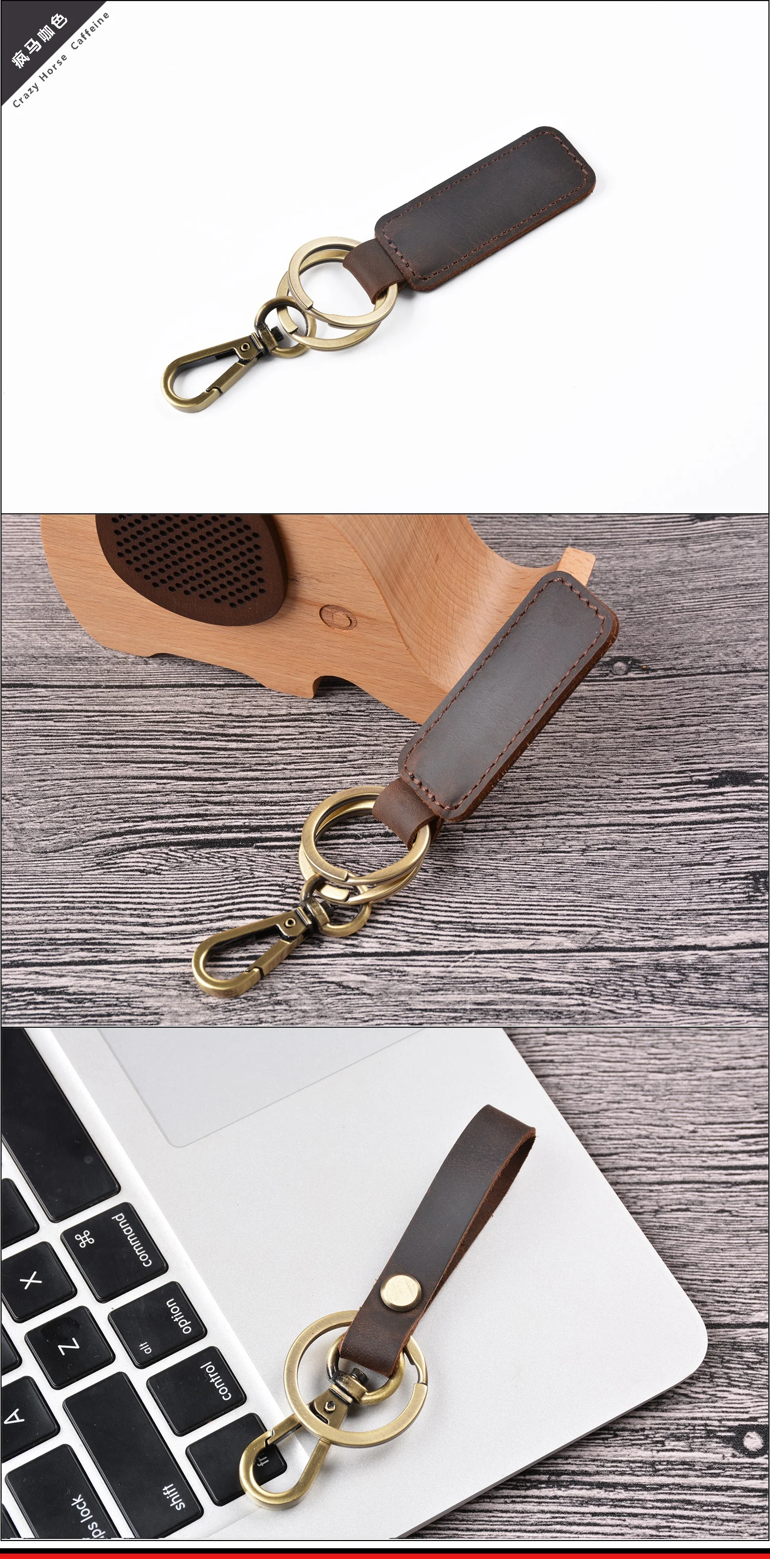 Custom Genuine Leather Mini Genuine Leather Stand Bag Keychain Pocket for Car Keys Clip Ring with printing logo